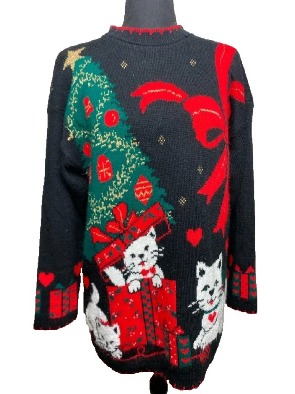 Vintage 90s Nutcracker Cat Christmas Tree Knit Sweater - Women's Medium